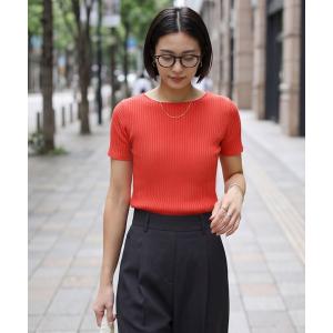 tシャツ 半袖ボートネックリブトップス レディース