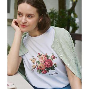 tシャツ 「ギフトにおすすめ！5分袖／接触冷感／UVカット」エレンボロー ローズ柄Tシャツ レディース