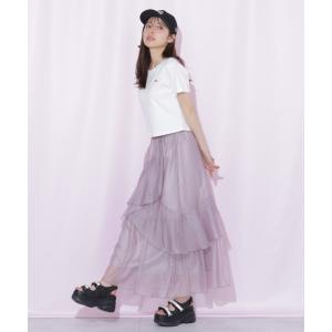 ロング スカート 縦ラッフルシアースカート