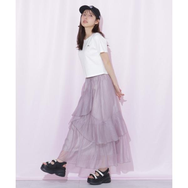 ロング スカート 縦ラッフルシアースカート