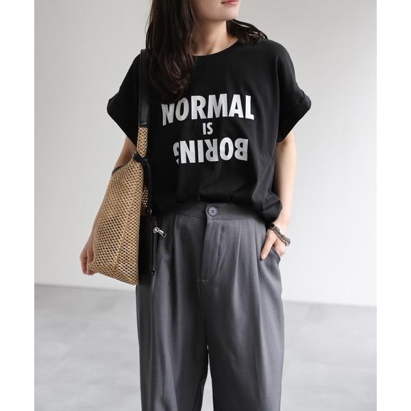 tシャツ 半袖 ロゴプリントとろみTeeシャツ レディース