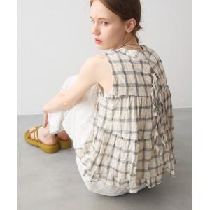 ブラウス シャツ back ribbon check gather blouse / バックリボンチェックギャザーブラウス レディース
