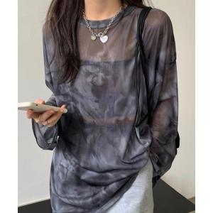 tシャツ タイダイ柄 シアー メッシュ ロング スリーブ トップス レディース メンズ