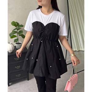 tシャツ 裾バルーンパールビスチェドッキングTシャツ レディース