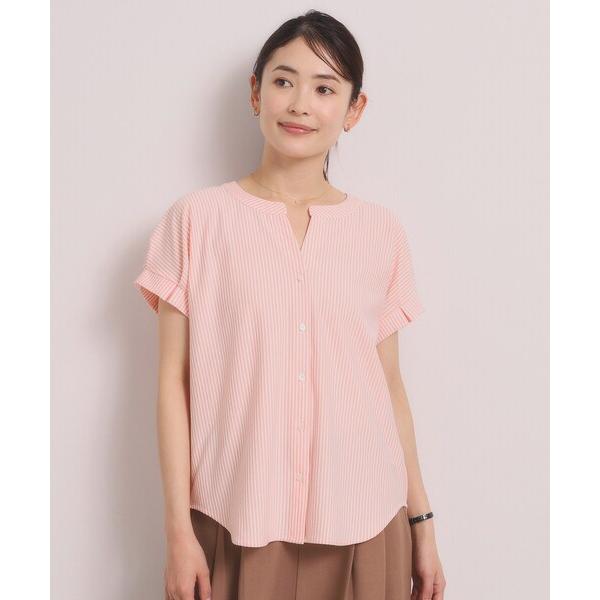 tシャツ 半袖 「洗濯機OK」カットサッカー前開きトップス レディース