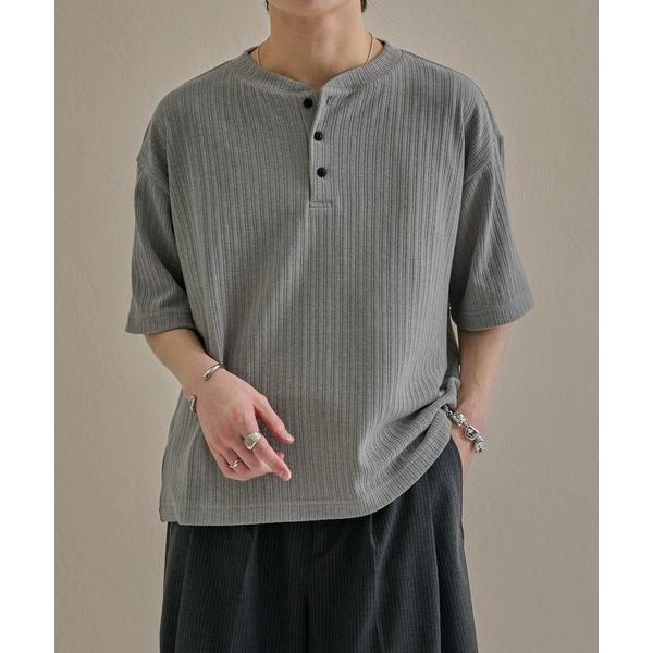 ヘンリーネック tシャツ ベーシックルーズヘンリーネック半袖Tee メンズ レディース