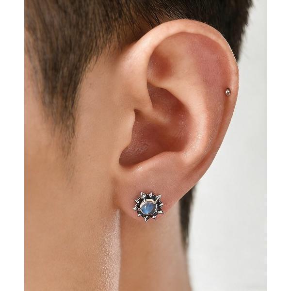 ピアス サンバーストスタッズピアス｜スパイクデザイン×ブルーストーン｜モードアクセサリー メンズ レ...