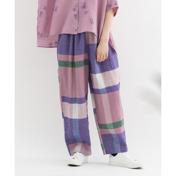 パンツ リネンパネルチェックPommeボリュームパンツ レディース