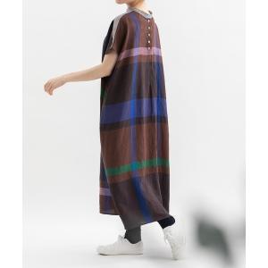 ワンピース 夏 半袖 Cornetリネンパネルチェック2wayワンピース