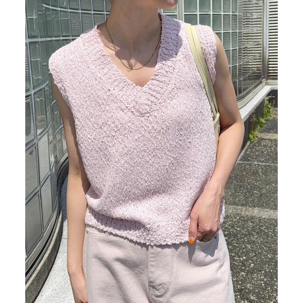 ベスト ジレ Vネックスラブニットベスト レディース