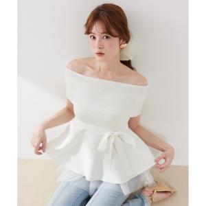 ニット セーター チュールレイヤードハーフスリーブニットトップス　春服 夏服 レディース