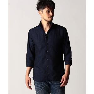 シャツ シアーチェック7分袖スタンドカラーシャツ メンズ