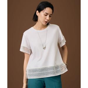 tシャツ 半袖 ナチュラルコットンハイゲージレースドッキング Tシャツ レディース
