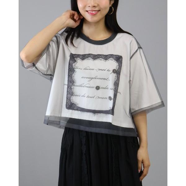 tシャツ チュールレイヤード風　デザイン　Tシャツ レディース
