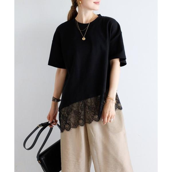tシャツ アシメレースドッキング半袖Tシャツ レディース