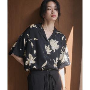 ブラウス シャツ レーヨン 柄プリント開襟シャツ レディース