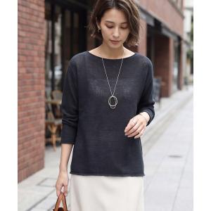 tシャツ カラッとした綿シアーボートネックニット レディース