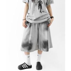 ワイドパンツ スウェットパンツ ジャージ ダーティスプレーグラデーション ワイドスウェットハーフパンツ ユニセックス メンズ レディース