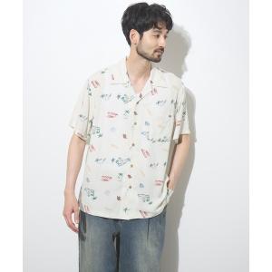 アロハシャツ シャツ 半袖 「SARARI /サラリ」接触冷感 総柄プリント レーヨン オープンカラー 半袖アロハシャツ メンズ