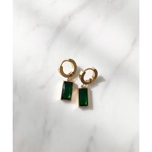 ピアス レクタングルグリーンビジューピアス レディース