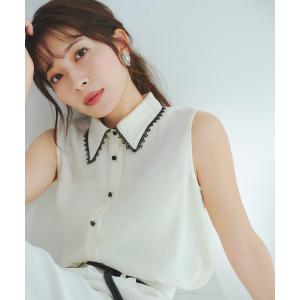 ブラウス シャツ 「山本里菜さんコラボ」レーストリミングカラーブラウス レディース