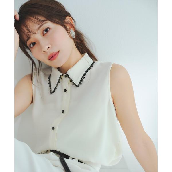 ブラウス シャツ 「山本里菜さんコラボ」レーストリミングカラーブラウス レディース