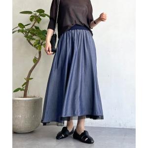 ロング スカート シャンブレーウエストゴムスカート