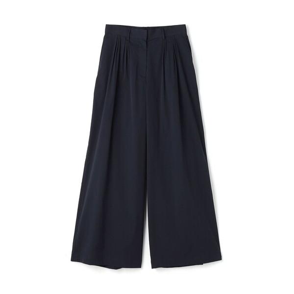 ワイドパンツ パンツ コットンストレッチポプリン タックワイドパンツ レディース