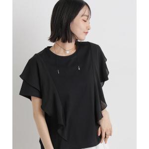 uvカット tシャツ ラッフル異素材コンビカットトップス接触冷感＆UVカット機能付 レディース