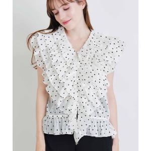 tシャツ フリルドットブラウス レディース