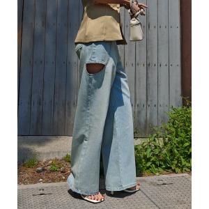 ジーンズ デニム デニムパンツ サイドカットアウトデニムパンツ レディース