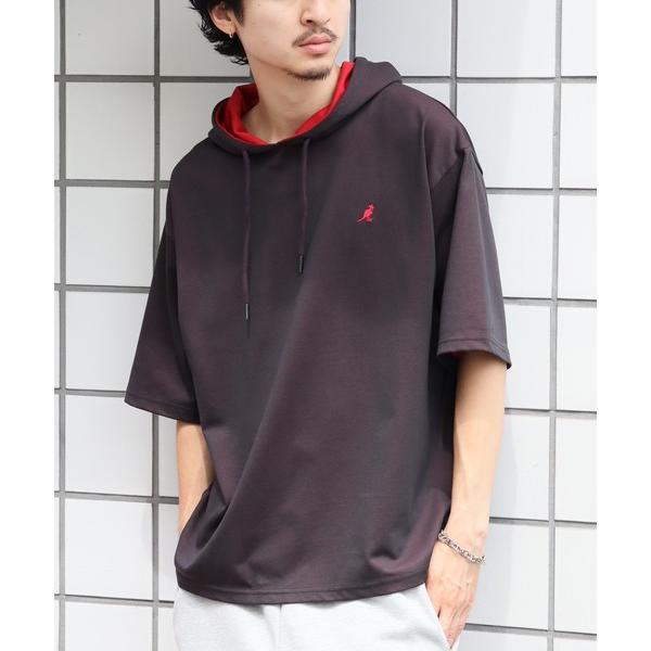 パーカー 冷感 「KANGOL/カンゴール」別注 ワンポイント刺繍 配色 半袖パーカー メンズ レデ...
