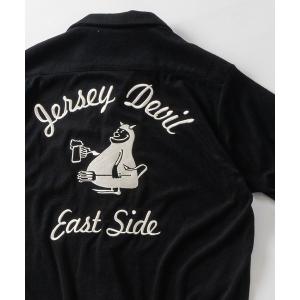 シャツ 「22」「HOUSTON/ヒューストン」ミニパイル バック刺繍ボーリングシャツ JERSEY DEVIL メンズ レディース