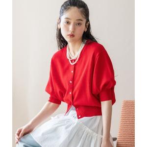 カーディガン 夏 半袖 「Bloomy Yarn Knit」ショートドルマンカーディガン レディース