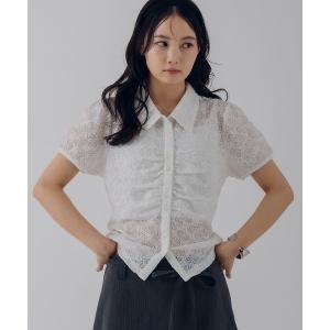 ブラウス シャツ 夏 半袖 gather lace shirt / ギャザーレースシャツ レディース