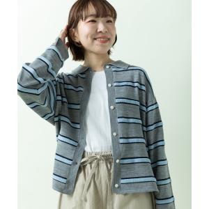 カーディガン アクリル/ウール マルチボーダーカーディガン レディース
