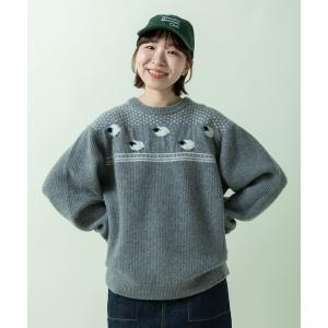 ニット セーター SHEEPジャカード 片畦編みプルオーバー レディース