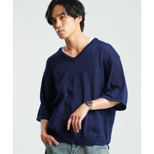 サマーニット セーター ニット 接触冷感V首半袖ニット メンズ レディース