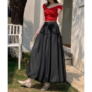スカート メッシュ バルーンシルエット ハイウエスト ロングスカート