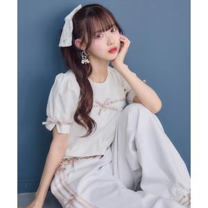 tシャツ ボリューム袖レースデザインTシャツ レディース
