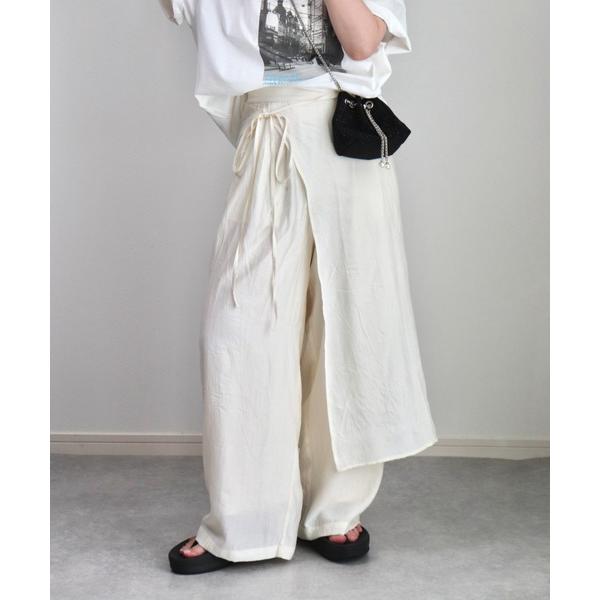 スラックス パンツ 「インフルエンサー ゆ ず も も .セレクト」ワッシャーサテン レイヤードスカ...