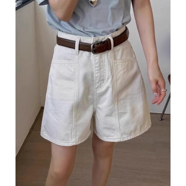 ワイドパンツ ジーンズ デニム デニムパンツ ベーシックハーフデニムパンツ レディース