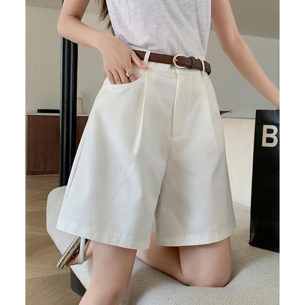 パンツ タックワイドハーフパンツ レディース