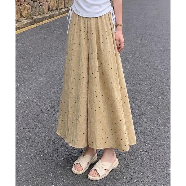 パンツ ウエストゴムドットフレアパンツ レディース