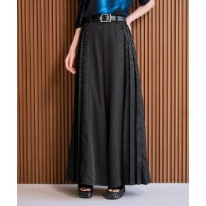 ワイドパンツ スラックス パンツ ジャガードキリカエプリーツパンツ(HARE) レディース