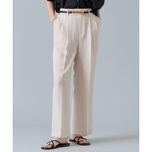 パンツ 麻調タックワイドストレートパンツ レディース