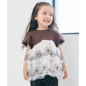 tシャツ チュール刺繍ドッキング半袖Tシャツ キッズ 子供服 女の子