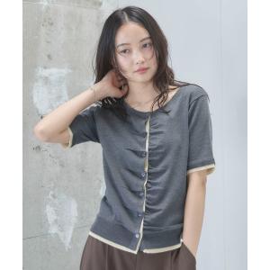 ニット セーター 「ONかわ」ハーフスリープタックボタンレイヤードニットカーディガン レディース