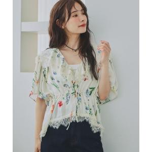 ブラウス シャツ 夏 ボタニカルプリントフリルカラーブラウス 798736 レディース