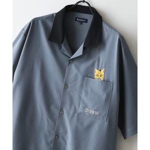 シャツ 半袖 「BLUE STANDARD/ブルースタンダード」「吸水速乾＆UVカット」襟配色 胸刺繍シャツ オープンカラー ストレッチ 胸ポケットアニマル刺繍 ペン…